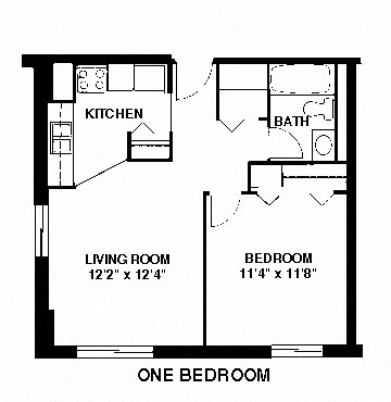 Floor plan for 1 bed, 1 bath, 535 sqft